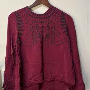Women's Burgundy Embroidered Top